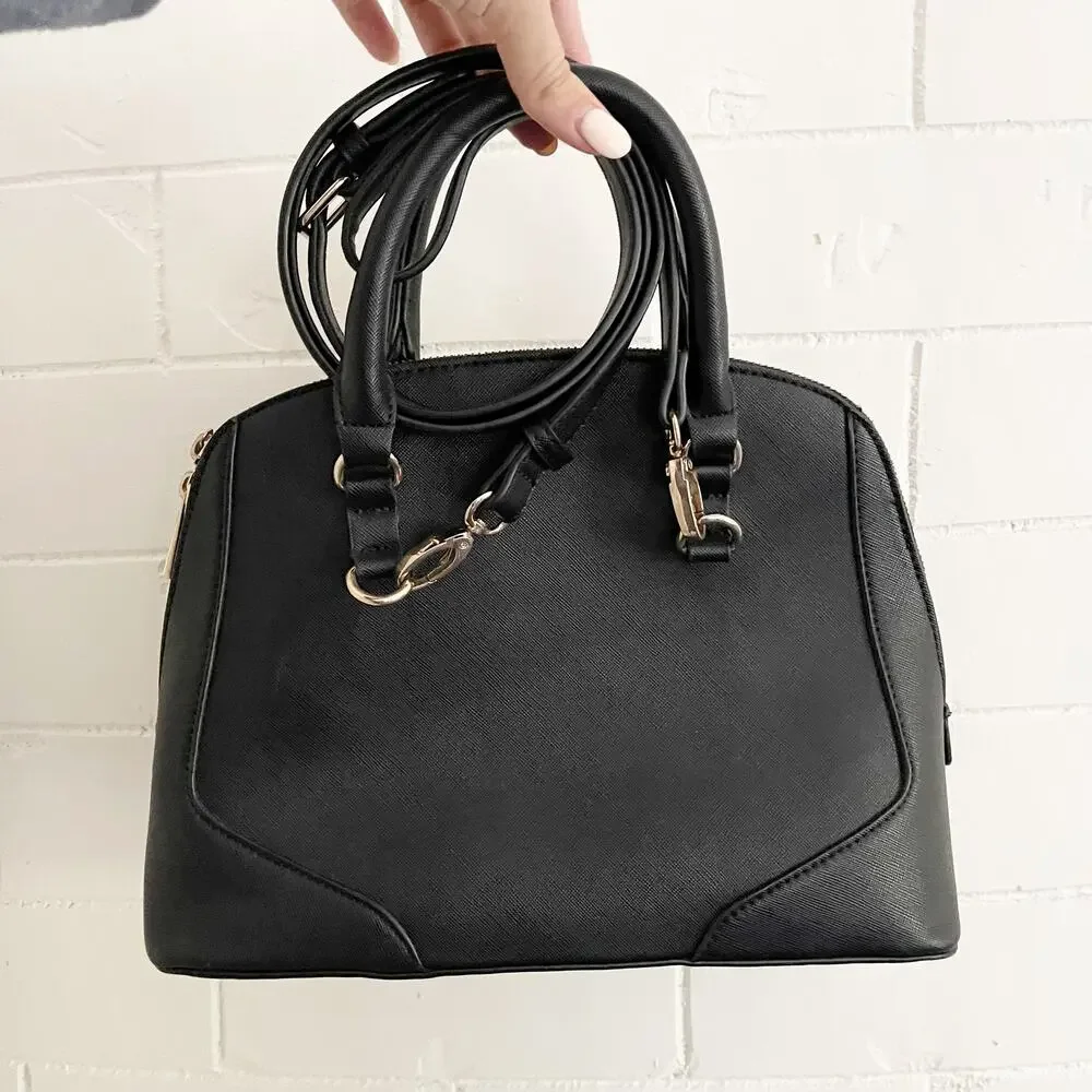 FOREVER 21 Black Crossbody Top Zip Purse Gold Hardware